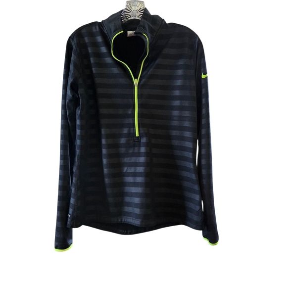 Nike Women's Black and Neon Green Striped Jacket - Picture 1 of 8